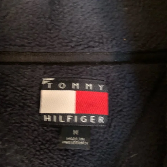 Y2K TOMMY HILFIGER BLUE FLEECE PULLOVER ZIP SWEATER UNISEX M-L - Picture 7 of 10